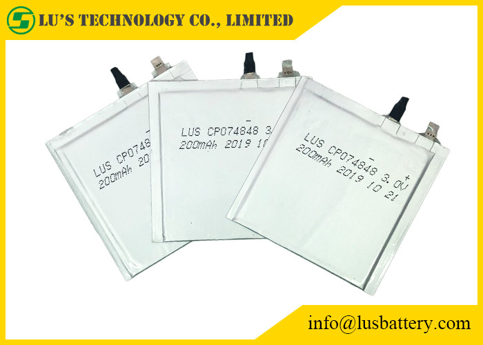 La cellula CP074848 del sacchetto ultra assottiglia la batteria 200mah 3,0 volt per lo scaffale elettronico Lables