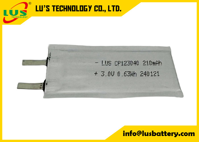 Cp123040 Batteria al litio primaria ultra sottile 3.0 Volt 210mAh Batteria Li-Mno2 personalizzazione