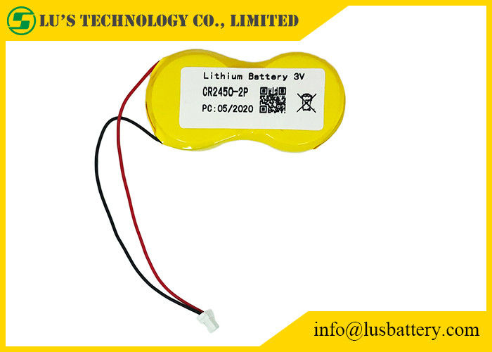 Cellula 1200mah 3.0v della moneta del litio del bottone di CR2450-2P con il connettore dei cavi JST