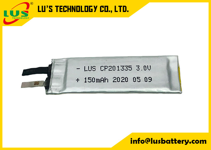 Batteria al litio flessibile su ordinazione CP201335 dei terminali 3.0V 150mAh LiMnO2 per le etichette