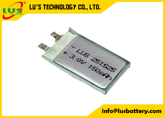 Batteria piana CP251525 3.0v 150mah Li Po Ultra Thin Battery del diossido del manganese del litio